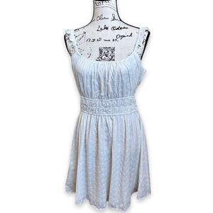 After Market White Broderie Eyelet Mini Dress with Ruffles and Smocked Waist M